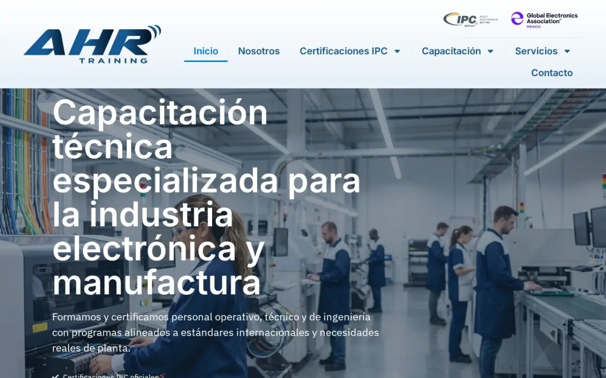 Página de inicio de ahrtraining.com, sitio de AHR Training