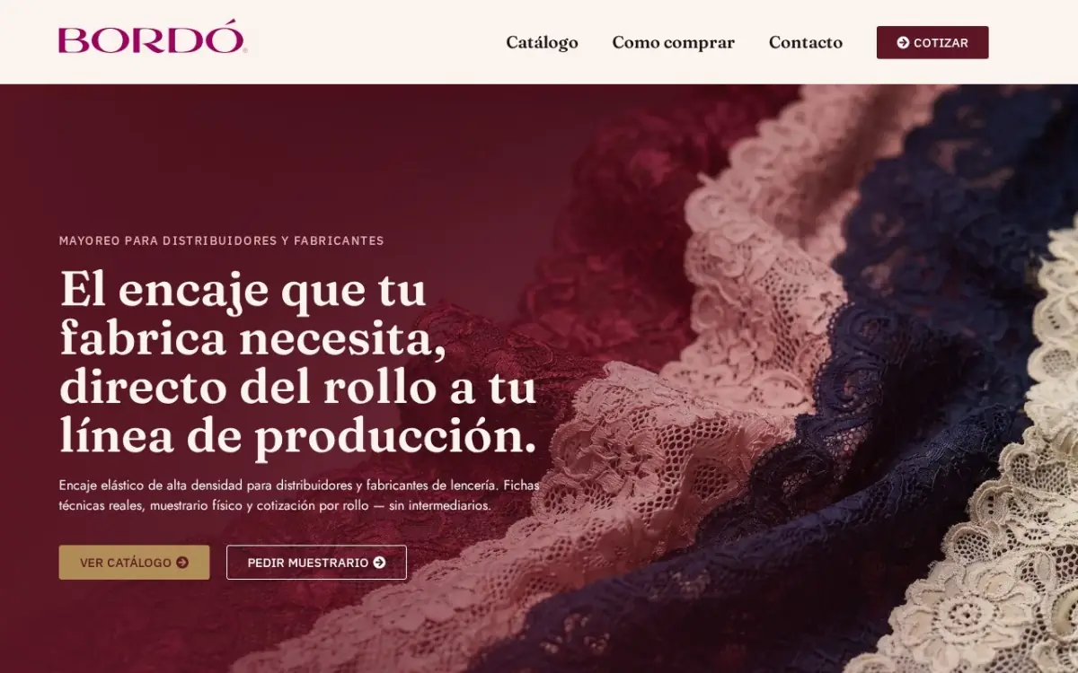 Captura del catálogo de encaje de Bordó, uno de los casos de éxito de marketing digital de Kraken para venta mayorista