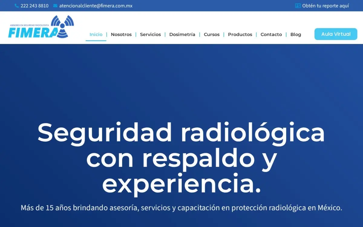 Página de inicio de fimera.com.mx, sitio de FIMERA