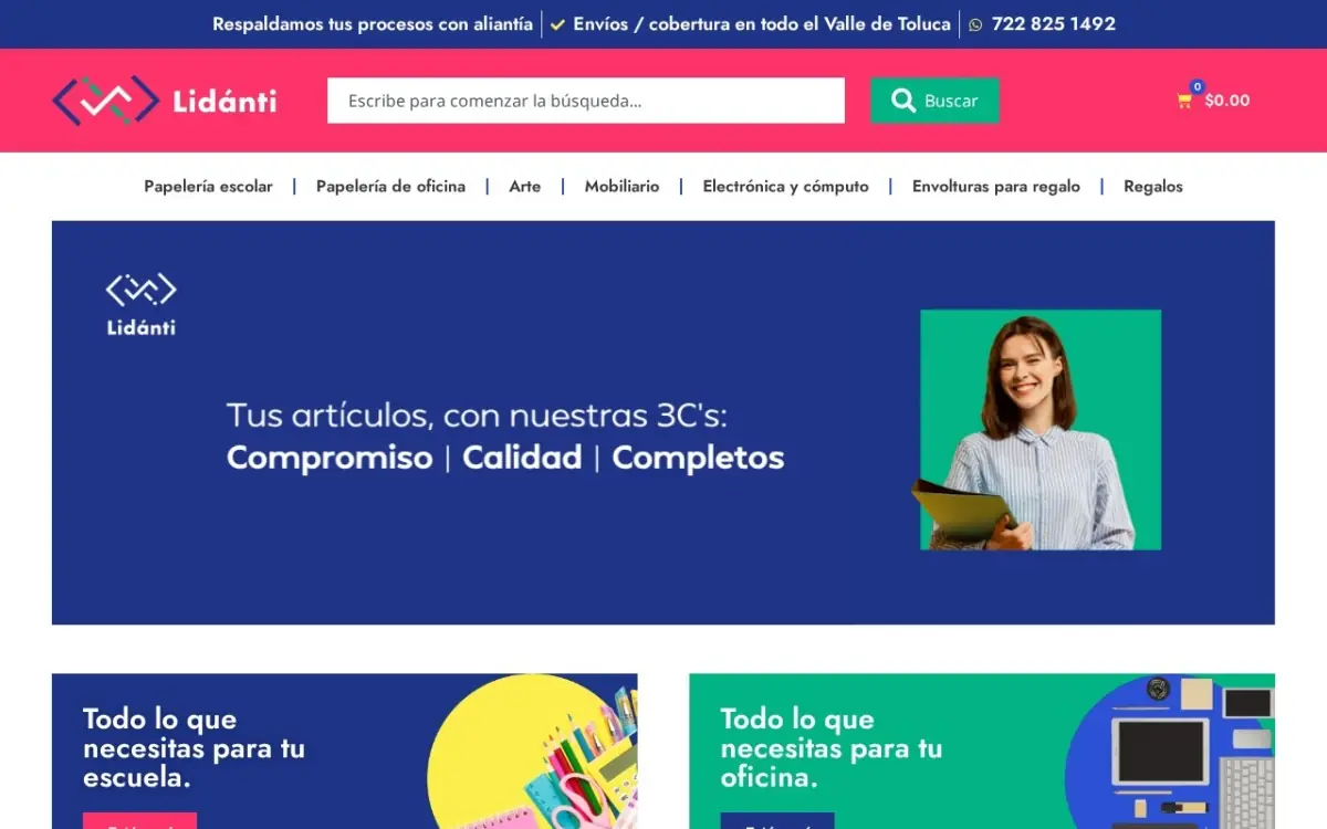 Página de inicio de lidanti.com.mx, sitio de Lidánti