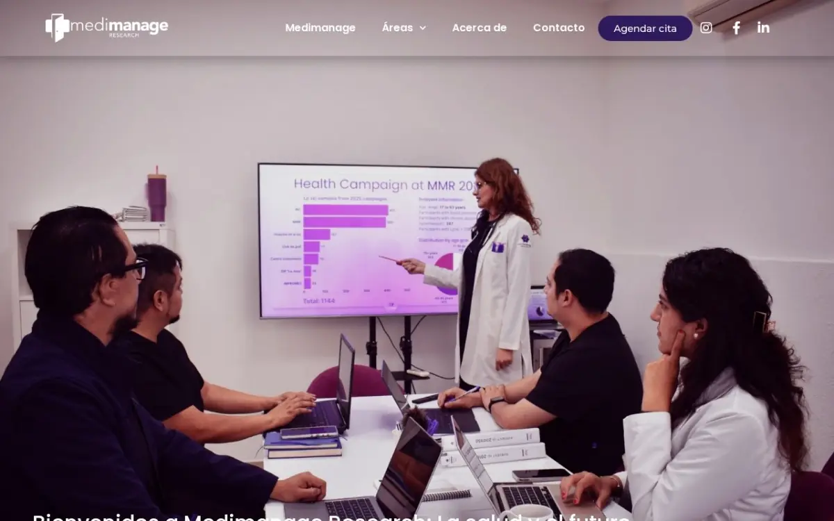 Página de inicio de medimanageresearch.com, sitio de Medimanage Research