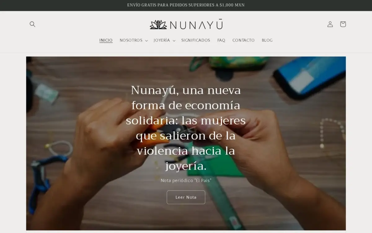 Página de inicio de nunayu.com, sitio de Nunayú