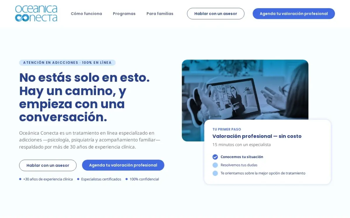 Página de inicio de oceanicaconecta.com, sitio de Oceánica Conecta