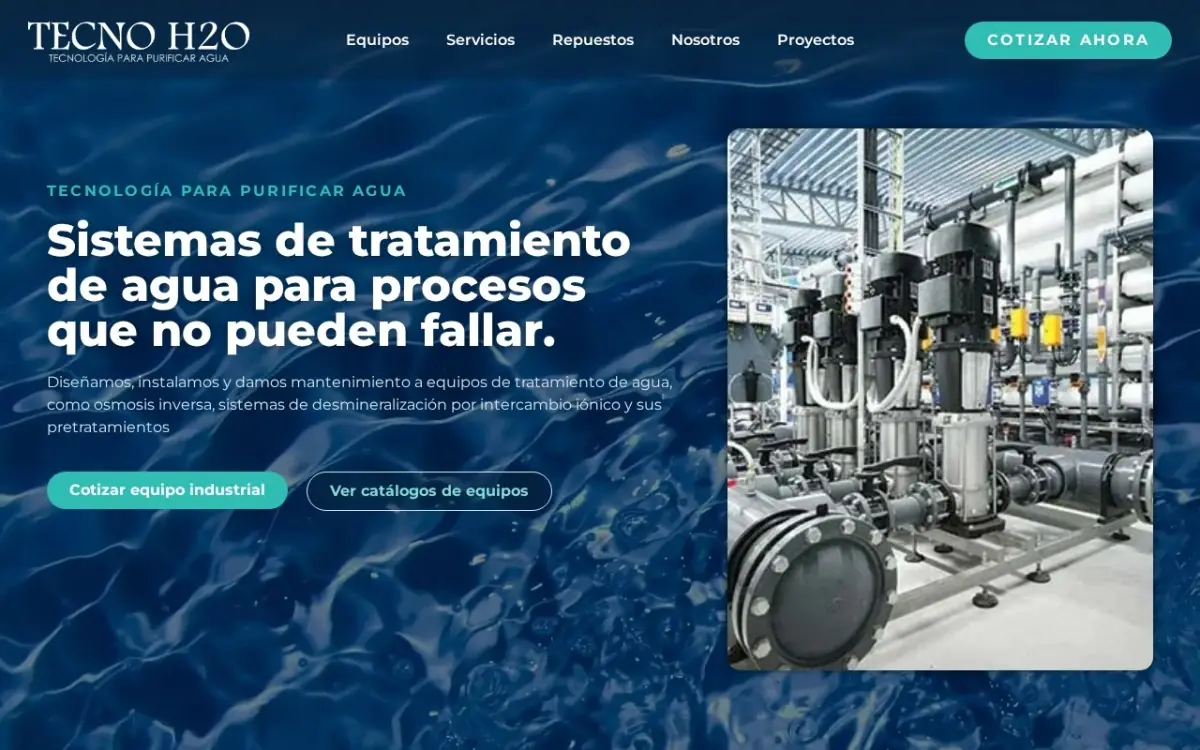Captura de la página de inicio de TecnoH2O, uno de los casos de éxito de marketing digital de Kraken en el sector industrial